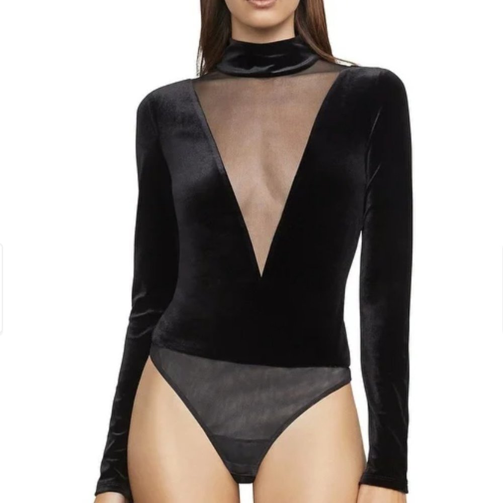 BCBG Max Azria Womens Moriah Bodysuit Velvet Mesh